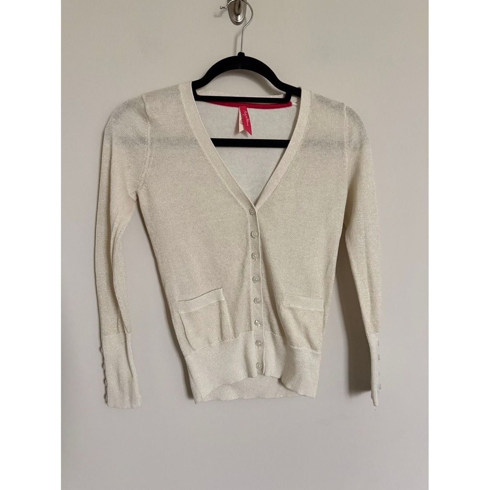 Ruby & Bloom Girls Ivory Shimmer Button Cardigan Sweater Size M 10/12 Knit Top